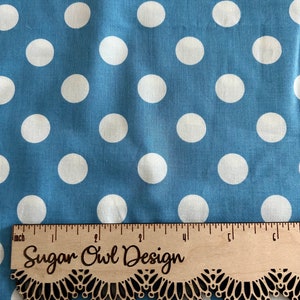 LAST 24&quot; of Sky Blue Polka Dot Fabric - Riley Blake Medium Dot - Medium Blue and White Dot Fabric Remnant