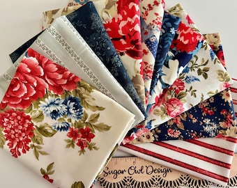 Curated Fat Quarter Bundle of Red, White, Blue Quilt Fabric