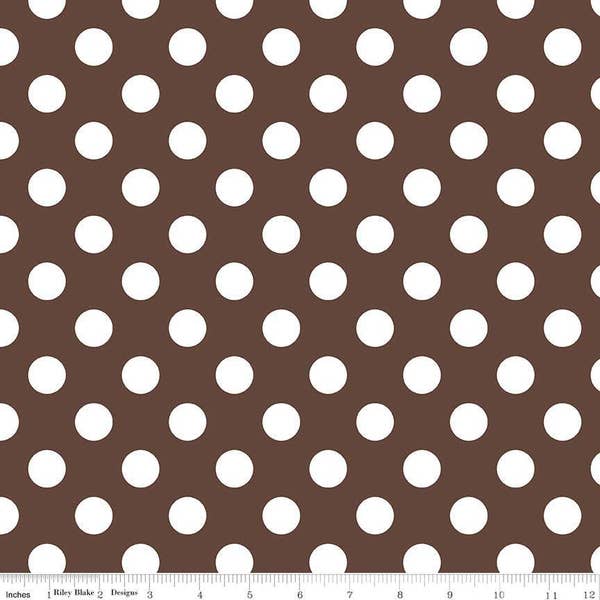 Brown Polka Dot Fabric - Riley Blake Medium Dot - Brown and White Dot Fabric