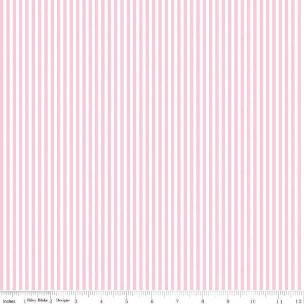 Pink and White Narrow Stripe Fabric - Riley Blake Designs 1/8" Stripe in Peony