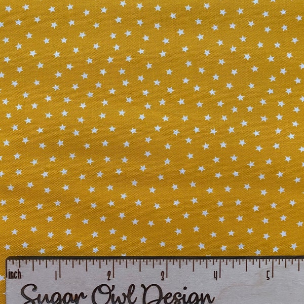 Yellow with White Star Fabric - Andover Star Bright in Yellow - Woven Quilting Fabric
