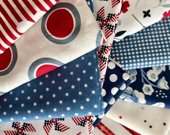 Curated Fat Quarter Bundle of Red, White, Blue Quilt Fabric