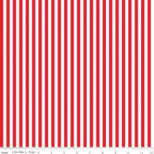 Red and White Stripe Fabric - Riley Blake Designs 1/4" Stripe -  Red and White Stripe Cotton Fabric