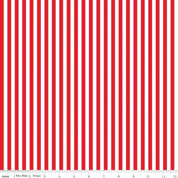 Red and White Stripe Fabric - Riley Blake Designs 1/4" Stripe -  Red and White Stripe Cotton Fabric