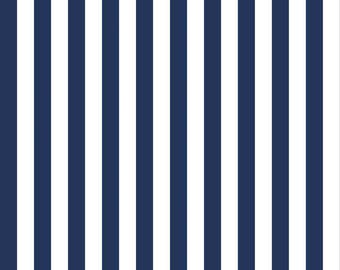 Navy and White Stripe Fabric - Riley Blake Designs 1/2" Stripe -  Blue and White Stripe - Half Inch Stripe Fabric
