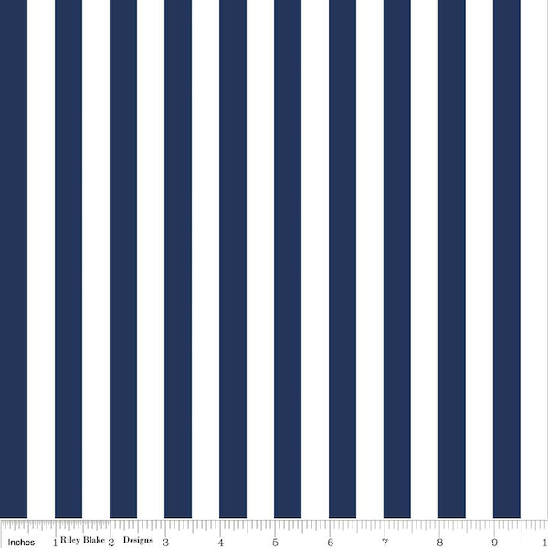 Navy and White Stripe Fabric - Riley Blake Designs 1/2" Stripe -  Blue and White Stripe - Half Inch Stripe Fabric
