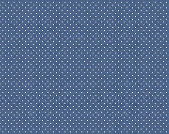 Medium Blue Small Dot Fabric - Riley Blake Denim Blue Swiss Dot