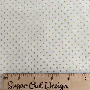 Gold Small Dot Fabric - Riley Blake Swiss Dot - White and Metallic Gold Tiny Dot Cotton Material