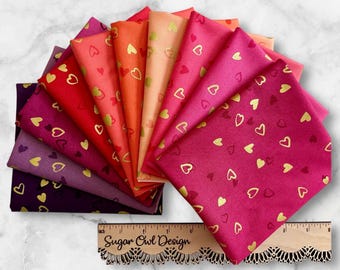 Fat Quarter Bundle of Valentine Ombré Heart Fabric by V and Co for Moda