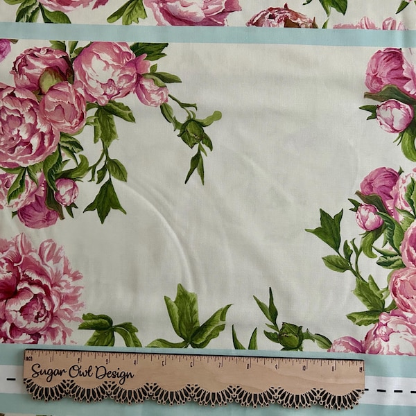 Magenta Peony Placemat Panel Fabric - May Monthly Placemats by Hester & Cook for Riley Blake Designs