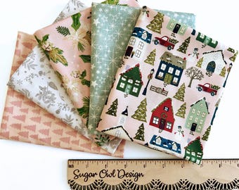 Fat Quarter Bundle of Pink Christmas Fabric by Riley Blake Designs