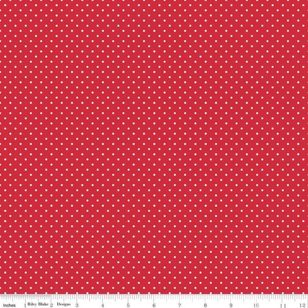 Red Small Dot Fabric - Riley Blake Swiss Dot - Red and White Tiny Dot Cotton Material