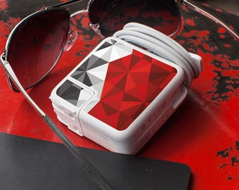 Multipack Charger Decals for iPhone, iPad & Apple Laptop Chargers- Geometric Red Grey Design - Perfect unique tech and design gift
