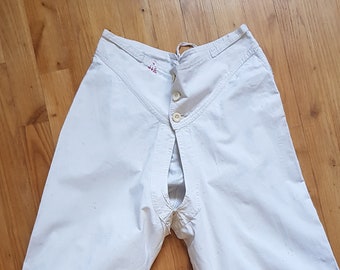 Antique French Mens Linen Drawers Underwear Breeches Full Length