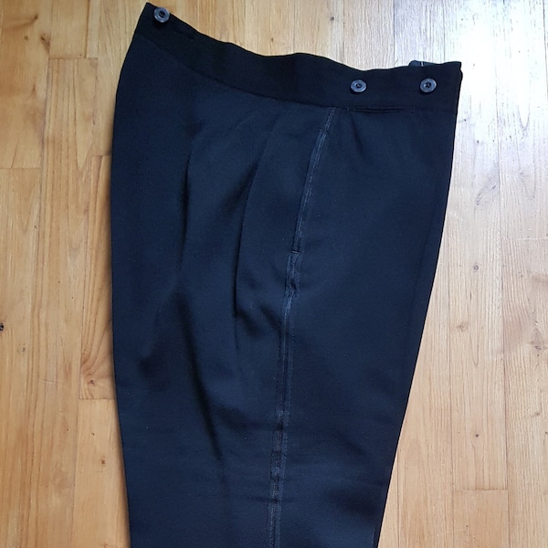 Vintage French mens bespoke trousers evening wear black tie Mens 36S Womens XL
