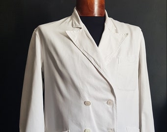 Vintage French white cotton double breasted cotton jacket S/M
