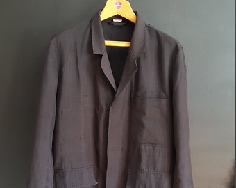 Vintage French Delp chore long work coat lab garage worker bleu de travail