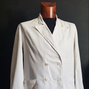 Vintage French white cotton double breasted cotton jacket S/M