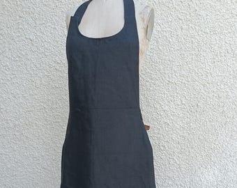 Vintage French 'Braillon' worker black apron tablier vigneron cotton canvas