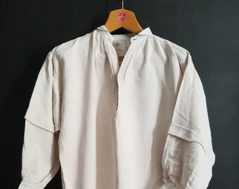 Antique French Linen Farmers Work Shirt Smock M Medium [S7