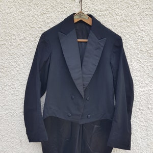 1910s French antique black tailcoat evening tuxedo formal  dinner jacket queue de pie menswear womens ladies XS