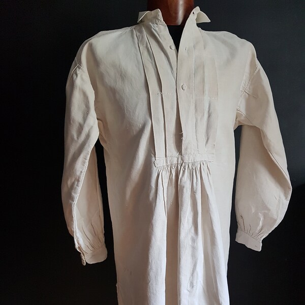 Antique French linen farmers work shirt smock M Medium [S7]