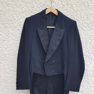 1910s French antique black tailcoat evening tuxedo formal  dinner jacket queue de pie menswear womens ladies XS