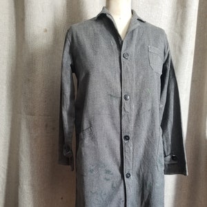 Graue französische Vintage Französische Vintage Jacke Duster Mantel Arbeit XS / Damen