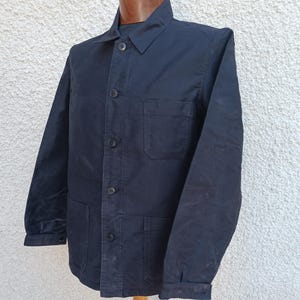 Vintage fransk svart "Barbe Bleu" arbetsjacka S/50