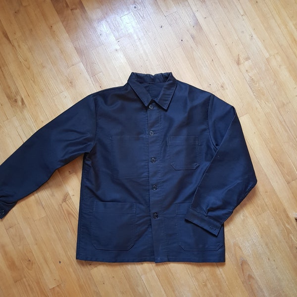 Vintage French Black Moleskin workwear jacket L