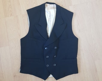 French Double Breasted  black waistcoat vest peaked lapels four pockets S 36&quot;