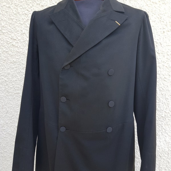 1900s French antique black double breasted overcoat frock coat double breasted morning coat