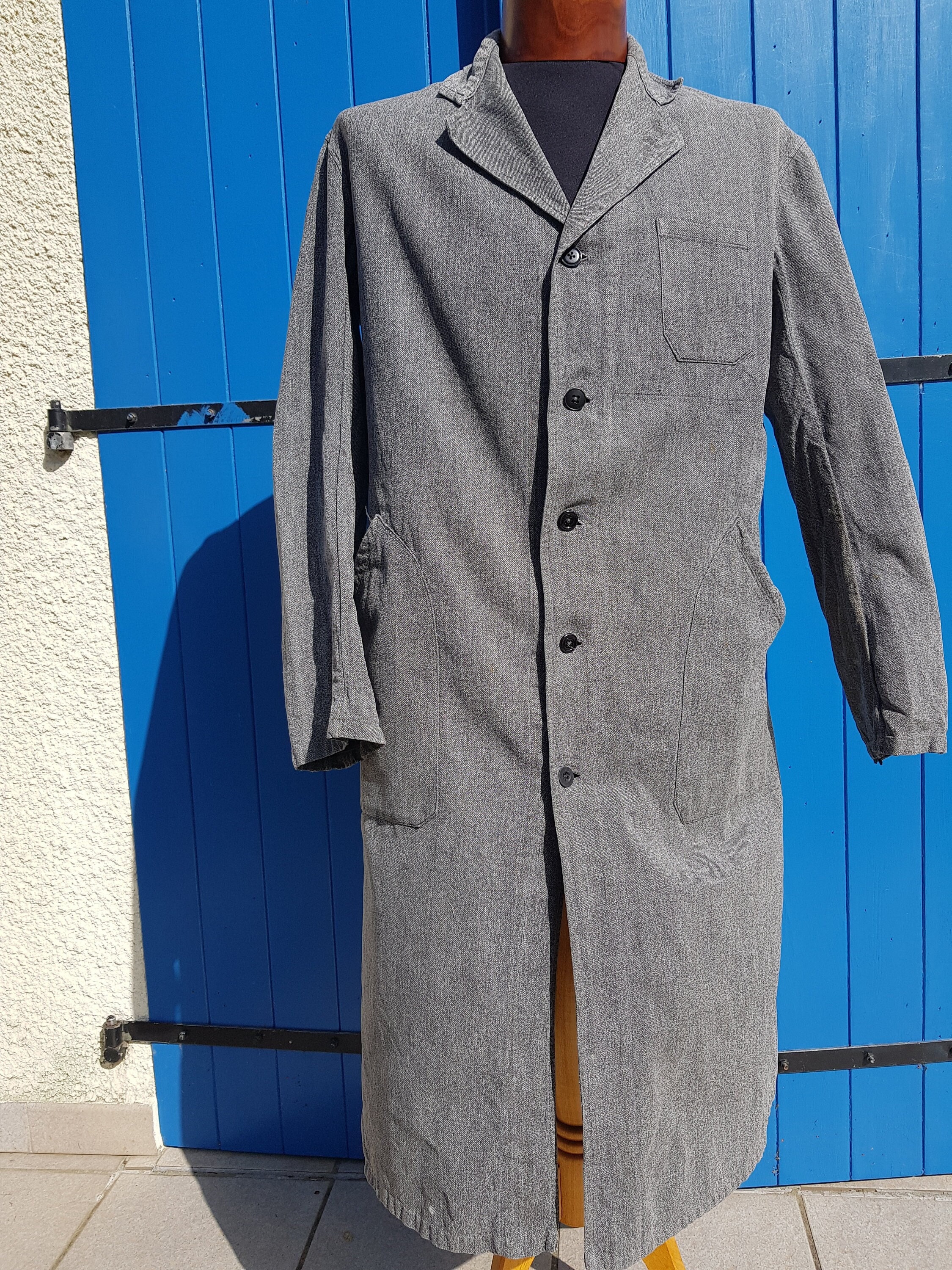 Buy Vintage French Grey Long Chore Jacket Duster Coat Work Online