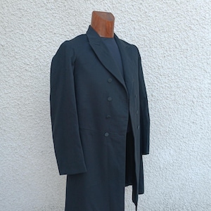 1900s French antique black double breasted overcoat frock coat double breasted morning coat XS-S