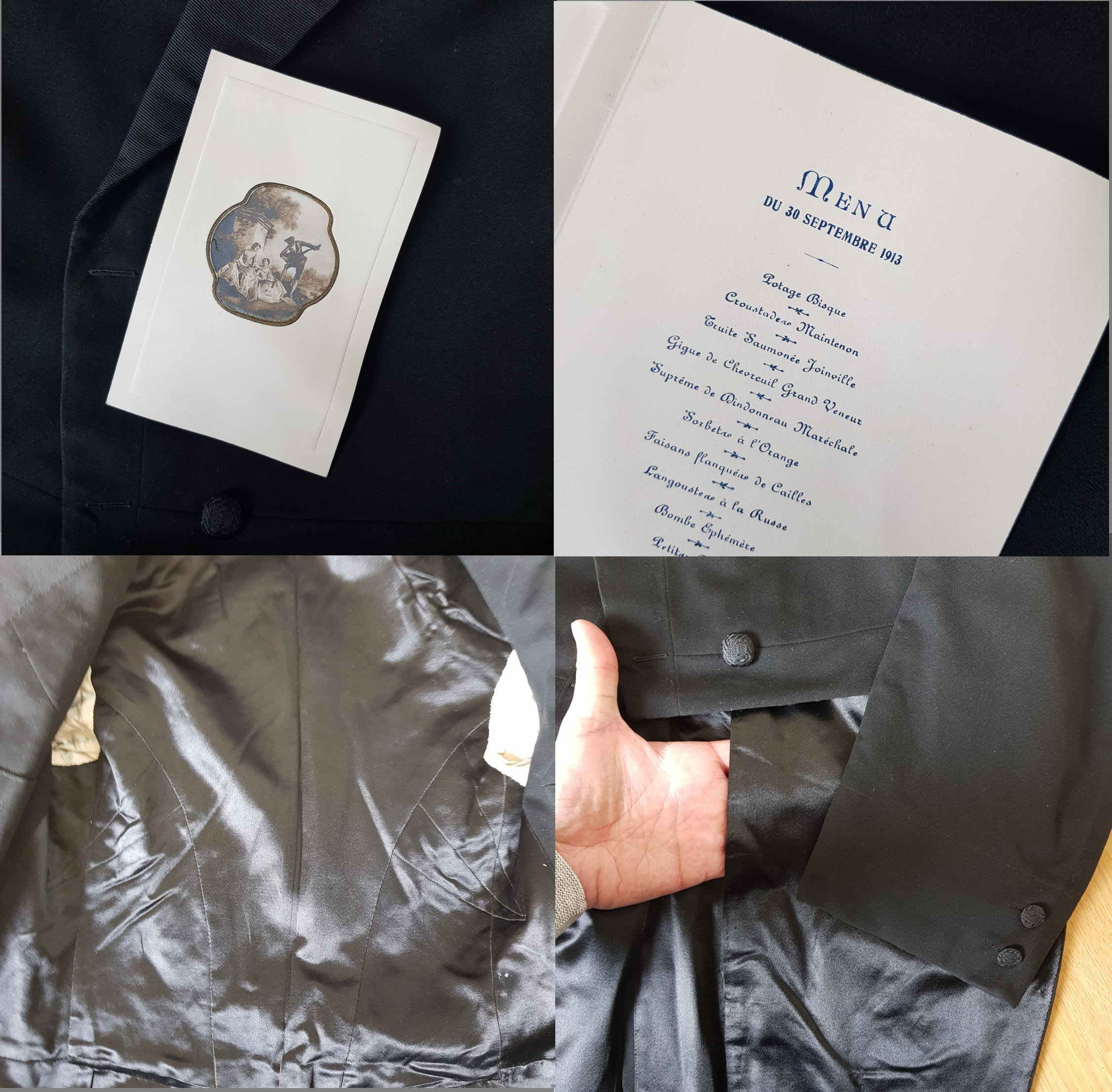 1910s French Antique Black Tailcoat Evening Tuxedo Formal