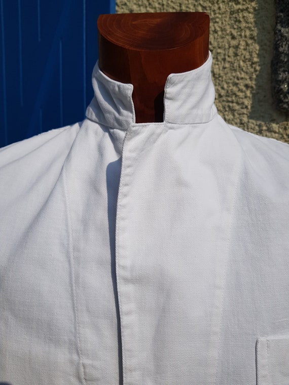 Vintage French white cotton worker long jacket co… - image 4