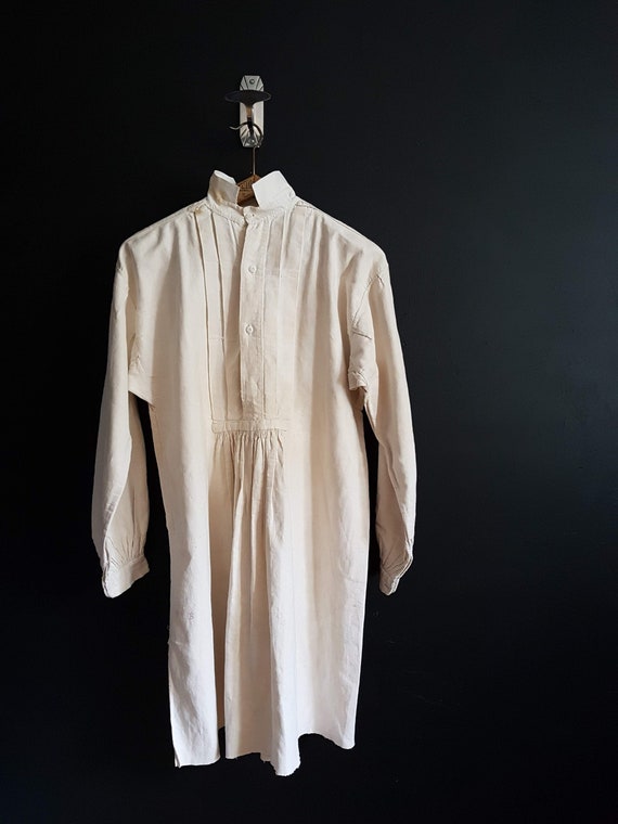 Antique French linen farmers work shirt smock