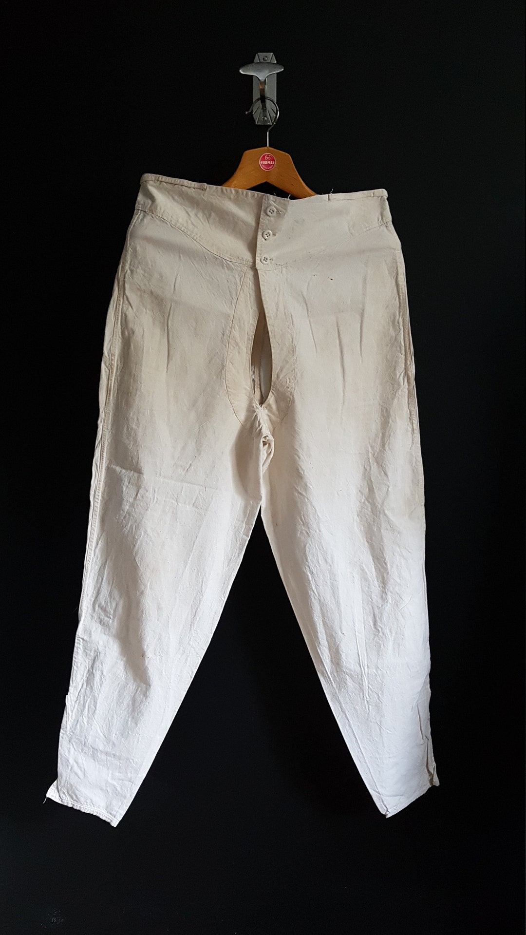 アンティークメンズリネンドロワーズアンダーウェア、ズボン、フル