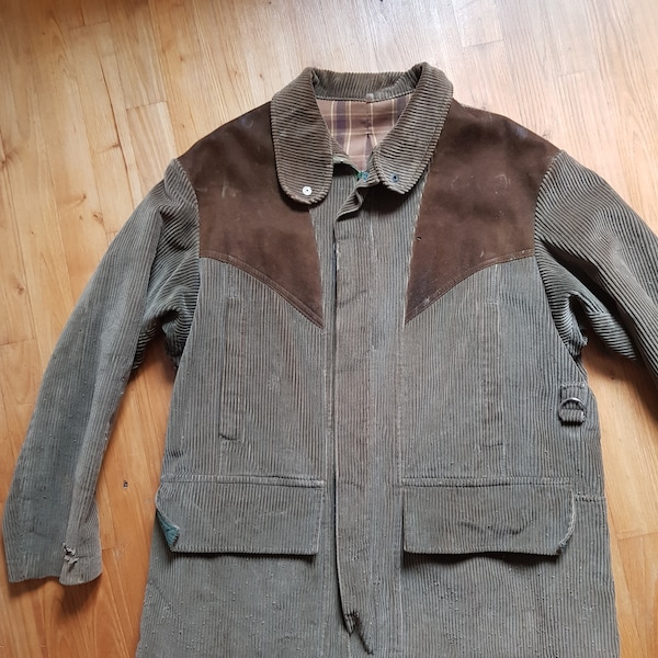 Vintage French mens corduroy suede hunting jacket mens M 48