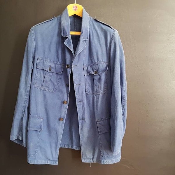 veste de facteur bleu de travail vintage « beau-fort » bleu de travail