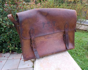 Sac de facteur vintage des années 1960 PTT La Poste, sac à bandoulière en  cuir marron - Main Image