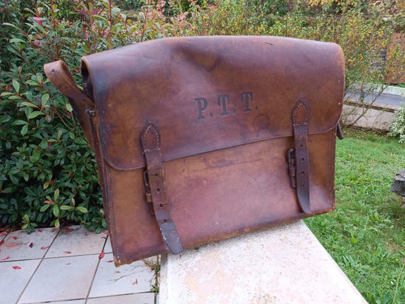 1960s Vintage French PTT La Poste Postman Bag Brown Leather