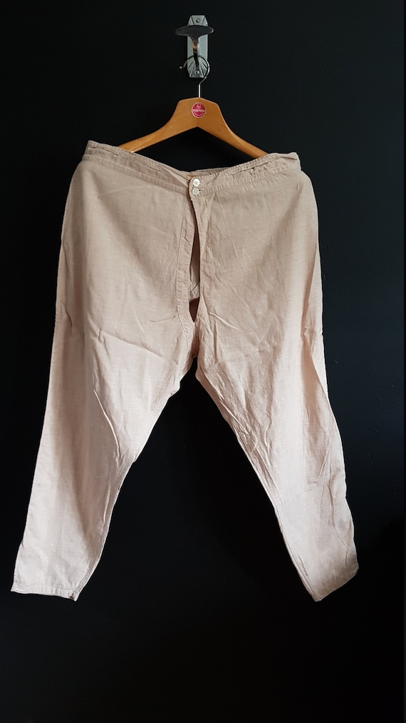 Antique 1940s Mens Linen Drawers Underwear Breeches Full Length Underwear  WW2 Occupation 