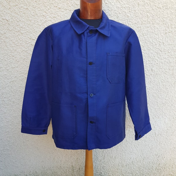 Vintage French dark blue bleu de travail workwear work wear jacket