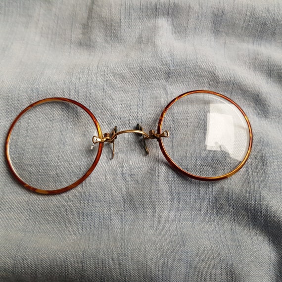 Antique French Gold Wire Tortoiseshell Glasses Pince Nez Spectacles With  Case 