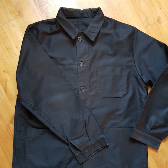 Vintage French Black Moleskin workwear jacket L - image 5