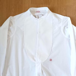 Rara camicia vintage Doucet Jeune in cotone Dobby bianco con colletto alla coreana - Vestibilità slim media