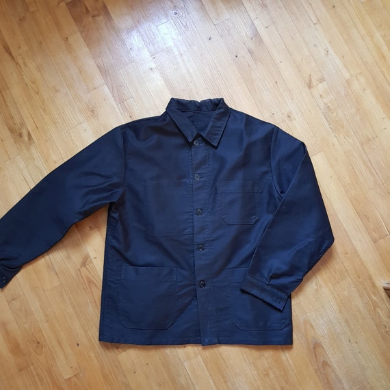 Vintage French Black Moleskin workwear jacket L - image 1