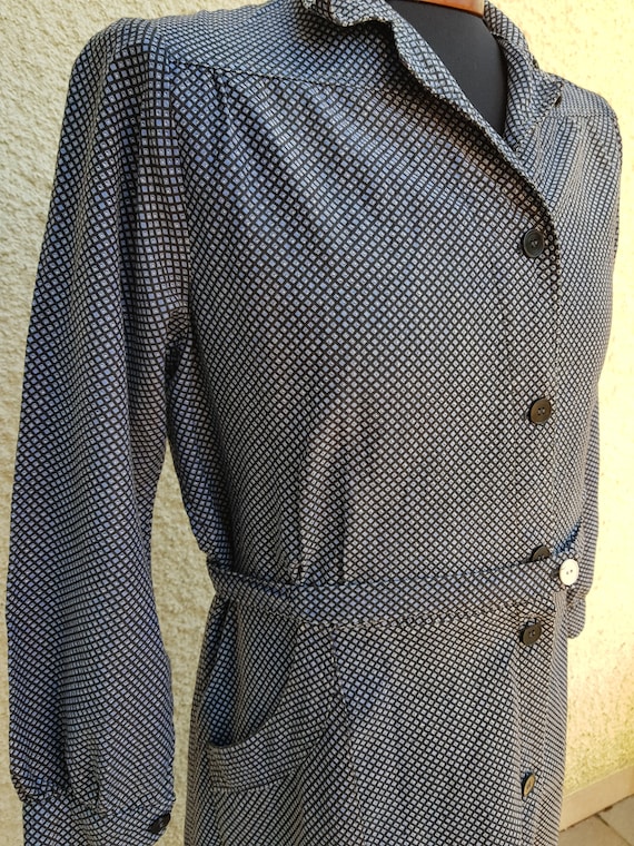 1960s Vintage French black checked work dress M/L - image 8