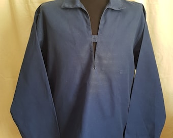 Vintage French navy blue sailor pullover vareuse workshirt S-M